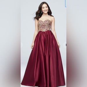 Gold corded lace satin ball gown (or prom)